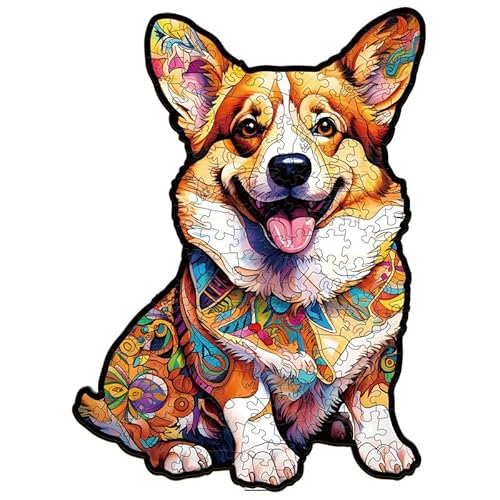 PRSTENLY Holzpuzzle für Erwachsene, Kluger Corgi Tierpuzzle Einzigartige Form Puzzleteile für Erwachsene, Holzpuzzle für Weihnachten mit Hölzerner Geschenkbox 210 Stücke 34 * 24.8cm von PRSTENLY