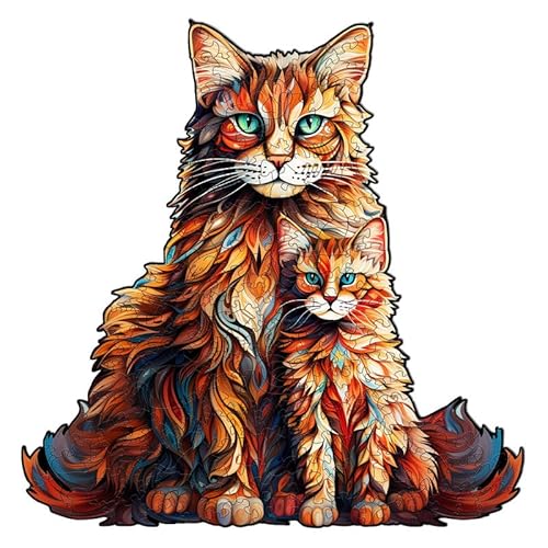 PRSTENLY Holzpuzzle für Erwachsene, Maine Coon Familie-1 Tierpuzzle Einzigartige Form Puzzleteile für Erwachsene, Holzpuzzle für Weihnachten mit Hölzerner Geschenkbox 220 Stücke 33.5 * 34cm von PRSTENLY