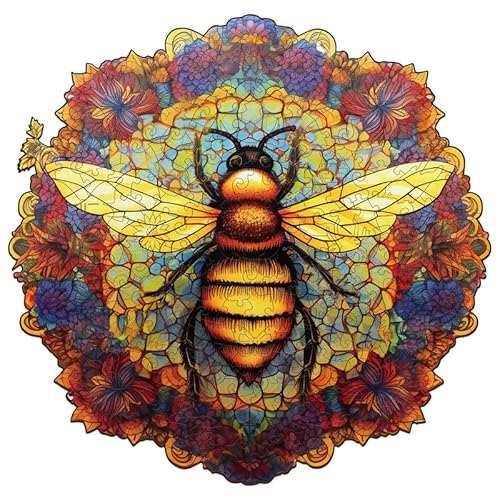 PRSTENLY Holzpuzzle für Erwachsene, Mandala-Biene Puzzle Tierpuzzle aus Holz Einzigartige Form Puzzleteile für Erwachsene, Holzpuzzle für Erwachsene mit Hölzerner Geschenkbox 30 * 29.2cm 200 Teile von PRSTENLY