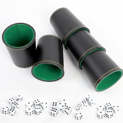 PRZRAO Schocken Set, 5 Würfelbecher Leder mit 25 Würfeln, Schockbesteck, Schockbesteck Set, Knobelbecher Leder, Kniffelbecher, Leder Würfelbecher, PU Leder Würfelbecher Set, 5 Würfel mit Becher PRZRAO Schocken Set, 5 Würfelbecher Leder mit 25 Würfeln, Schockbesteck, Schockbesteck Set, Knobelbecher Leder, Kniffelbecher, Leder Würfelbecher, PU Leder Würfelbecher Set, 5 Würfel mit Becher von PRZRAO