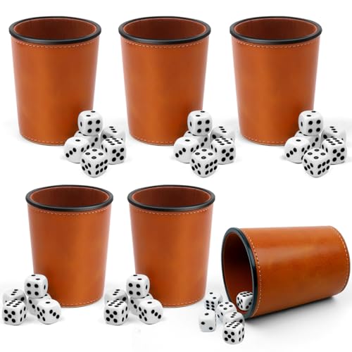 PRZRAO Würfelbecher Set 6, Würfelbecher Schocken Set Lederbecher, Schock Becher, 6 Würfelbecher Leder, 6 Würfelbecher mit 30 Würfeln, Kniffelbecher, Schockbesteck Set, Knobelbecher Leder PRZRAO Würfelbecher Set 6, Würfelbecher Schocken Set Lederbecher, Schock Becher, 6 Würfelbecher Leder, 6 Würfelbecher mit 30 Würfeln, Kniffelbecher, Schockbesteck Set, Knobelbecher Leder von PRZRAO