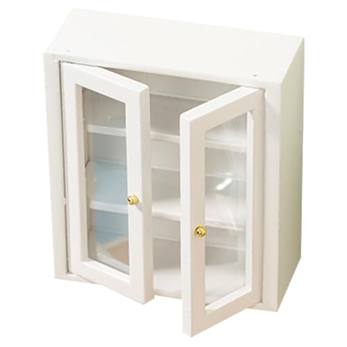 1 12 Skala Dollhouse Möbelschrank, Holzpuppenhaus Küchenschrank, Wandregal für Badezimmer Wohnzimmer Hängende Stange für Kleidung von PSFDEWT