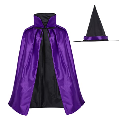 1pc Kinder Witch Cape mit Hut doppelte Seite Vampire Umhang Unisex Weihnachten Halloween Cosplay Capes für Jungen und Mädchen (27, 5, Schwarz/Lila) Hexenhut Red Cape Red Kids Vampire Witz von PSFDEWT