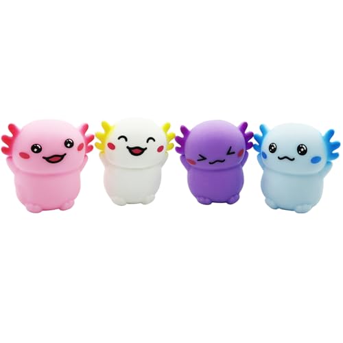 Axolotl 4pcs entzückende lebendige Squeeze -Spielzeug -Resilient -Stressspielzeug tragbarer Angst und Stressabbau Axolotl Spielzeug für Kinder Erwachsene, Axolotl Geschenke, zufällige Farbe, niedlich von PSFDEWT
