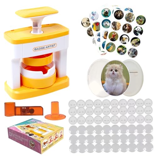 Badge Maker für Kinder 1 Set DIY Round Knopfmacher mit 48 Mustern und 48 Taste Teile Süßes Drücken Sie Pin Maschine Geschenk für Mädchen Abzeichen von PSFDEWT