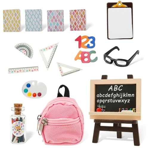 PSFDEWT 【1 Set von 17 Teilen】 Dollhouse Mini Campus Schreibwarenpuppe Canvas Schoolbag 8cm Simulation Lernbedarf von PSFDEWT