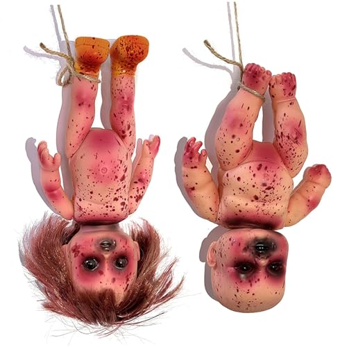 PSFDEWT 2 PCs gruselige Puppe Bloody gestorbene Mädchen & Boy 10 in Halloween Scary Haunted Doll Hanging PVC tragbare Horrorpuppen für Haunted House, Streich GameScary von PSFDEWT