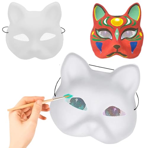 PSFDEWT 3 PCs Katzenmaske zum Malen von DIY Halb Cover Therian Maske mit Augennetz & Elastic Band PVC Animal Fox für Halloween Cosplay Party Masquerade Katze PSFDEWT 3 PCs Katzenmaske zum Malen von DIY Halb Cover Therian Maske mit Augennetz & Elastic Band PVC Animal Fox für Halloween Cosplay Party Masquerade Katze von PSFDEWT