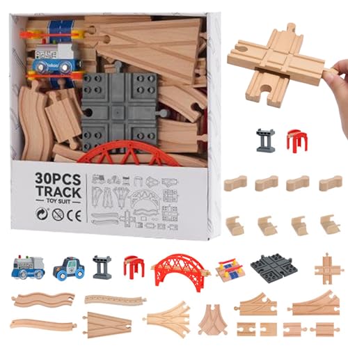 PSFDEWT 30pcs/Set -Zug -Set umfasst eine splabbare Holz -Bahnbahn, Spielzeug und Autospielzeug, frühe Bildungsholz für Kleinkinder 3+ Strecke von PSFDEWT