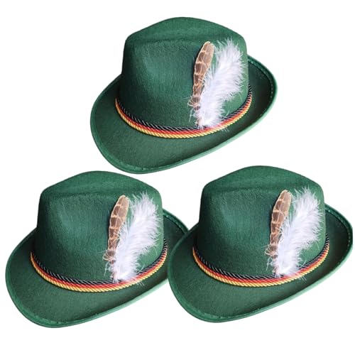 PSFDEWT 3pcs Deutscher Hut 11.8x10.6x5 Bayerer Oktoberfest Hut mit Federn dunkelgrüner Deutsch Top für Erwachsener, Oktoberfest Kostüm von PSFDEWT