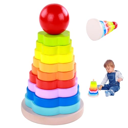 PSFDEWT Baby Stapelringe Holz Regenbogen Stapelspielzeug Baby sicheres Kleinkindspielzeugentwicklungsbilderblumenform Ringe für Kinder 3+ PSFDEWT Baby Stapelringe Holz Regenbogen Stapelspielzeug Baby sicheres Kleinkindspielzeugentwicklungsbilderblumenform Ringe für Kinder 3+ von PSFDEWT