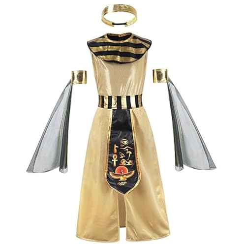 PSFDEWT Cleopatra Kostüm, ausgefallene ägyptische Kostümkinder mit Accessoires für Cosplay -Party, Halloween, Weihnachten, Festivalfeierlichkeiten, extra große goldene Mädchen von PSFDEWT