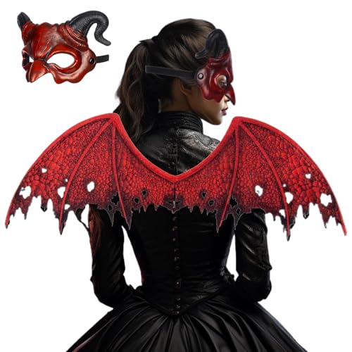 PSFDEWT Dämonmaske für Frauen, Red Devil Kostüm mit Halbgesicht Dragon Mask & Dragon Wing, Scary Halloween für Cosplay -Masquerade -Kostüm -Party -Accessoires, Reddemon PSFDEWT Dämonmaske für Frauen, Red Devil Kostüm mit Halbgesicht Dragon Mask & Dragon Wing, Scary Halloween für Cosplay -Masquerade -Kostüm -Party -Accessoires, Reddemon von PSFDEWT