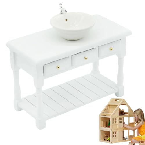 PSFDEWT Dollhouse Möbel 1:12 Square Dollhouse Badewaschbecken mit Waschtisch Miniatur Tisch Waschbecken Modell für weiße, style2 Möbel von PSFDEWT