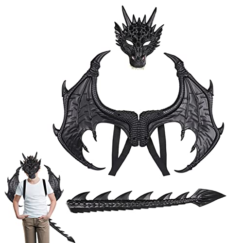 PSFDEWT Dragon Kostüm Kids Kids Dragon Cosplay Dress Up Dinosaurierschwanz mit Maske für Jungen Mädchen 3PCS Schwarz Kostüm Kinder PSFDEWT Dragon Kostüm Kids Kids Dragon Cosplay Dress Up Dinosaurierschwanz mit Maske für Jungen Mädchen 3PCS Schwarz Kostüm Kinder von PSFDEWT