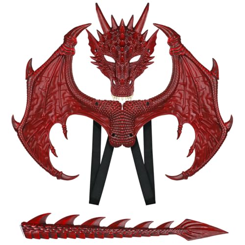 PSFDEWT Dragon Kostüm für Kinder, Jungen, Mädchen Halloween Red Dragon Kostüm Set mit Flügelschwanzmaske Set Gummi -Cosplay für Party Maskerade PSFDEWT Dragon Kostüm für Kinder, Jungen, Mädchen Halloween Red Dragon Kostüm Set mit Flügelschwanzmaske Set Gummi -Cosplay für Party Maskerade von PSFDEWT