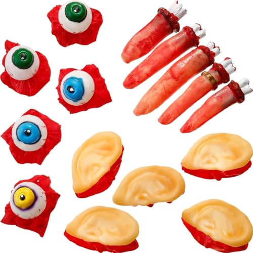 PSFDEWT Falsche Körperteile 15 Teile Ohren Finger Augen abgelöst blutige Körperteile Halloween Requisiten Dekorationen von PSFDEWT
