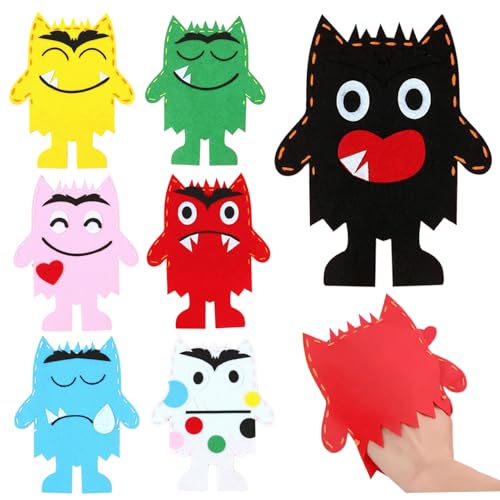 PSFDEWT Farbmonster Handpuppen, 7pcs emotionale Traurigkeit Plüsch Fingerpuppen, Nicht gewebte Stoffmonsterpuppen, DIY Early Learning Sockenpuppen für Geburtstagsfeier so tun Partyzubehör zu von PSFDEWT