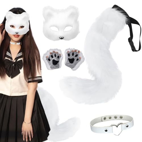PSFDEWT Fuchsohren und Schwanz -Set Fuchs Fuchskostüm mit Flauschiger Maske, Kragen, Pfotenhandschuhen & Tail Therian Ausrüstung für Halloween-, Cosplay- und Kostümpartys Ohren Set PSFDEWT Fuchsohren und Schwanz -Set Fuchs Fuchskostüm mit Flauschiger Maske, Kragen, Pfotenhandschuhen & Tail Therian Ausrüstung für Halloween-, Cosplay- und Kostümpartys Ohren Set von PSFDEWT