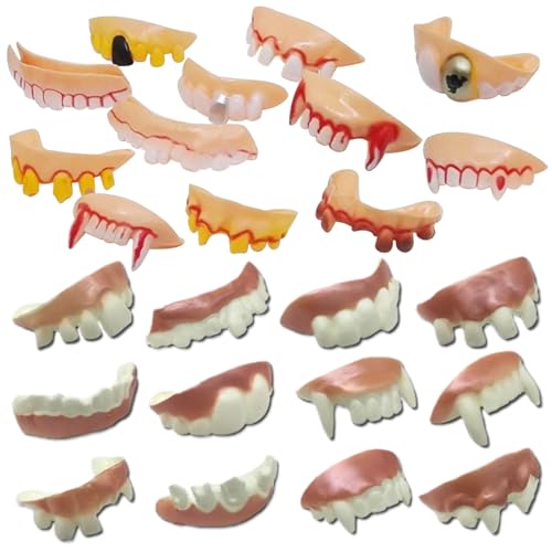 PSFDEWT Gefälschte Zähne Halloween 24 pcs Hässliche gruselige Vampirzähne Synthetisches Harz falsch lustig für Kinder Halloween Toys for Birthday Surprise Gifts Party Gefallen Vampire von PSFDEWT