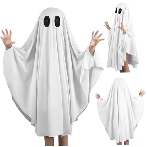 PSFDEWT Ghost Poncho Halloween Scary Ghost Cape für Kinder 47.2 '' Langhautfreundlich ＆ Einfach zu tragenes Umhang Halloween Kostüm für Kinder im Alter von 7 bis 9 Jahren Cosplay Dress Up Party L. von PSFDEWT