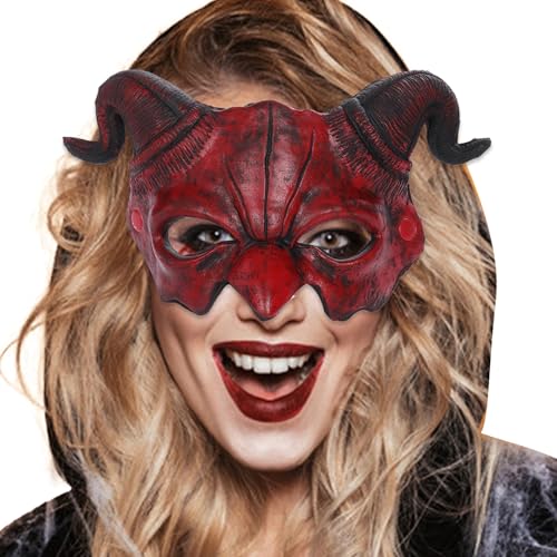 PSFDEWT Großbritannien Halloween PU Foam gebogene Schafhorn Teufel Schädel Halbgesichtskarneval Party Maskerade Ball Kostüm Requisite [1] [OPP] von PSFDEWT