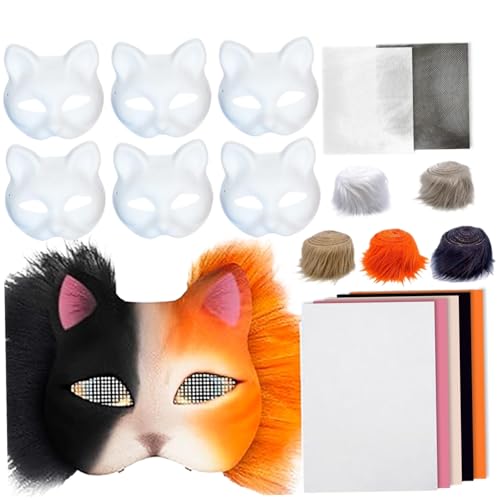PSFDEWT Halbmask-Kit, halbe Gesichtsmaskerade-Masken-Set mit Wollstreifennetzstuch, Easy DIY Fox Maske für Halloween-Make-up-Rollenspiel-Cosplay-Party Halbmaske PSFDEWT Halbmask-Kit, halbe Gesichtsmaskerade-Masken-Set mit Wollstreifennetzstuch, Easy DIY Fox Maske für Halloween-Make-up-Rollenspiel-Cosplay-Party Halbmaske von PSFDEWT