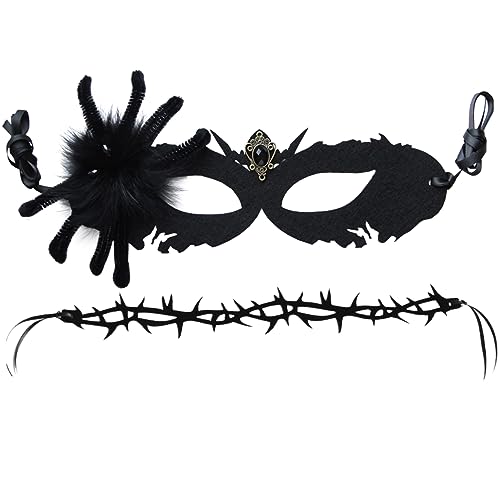 PSFDEWT Halloween -Maske schwarze Maskerade Maske für Frauen mit einer Samt Halskette Spinnen Halbgesicht Kostüm Kostüm Eye Schleier für Weihnachten Halloween Cosplay Party Girls Frauen PSFDEWT Halloween -Maske schwarze Maskerade Maske für Frauen mit einer Samt Halskette Spinnen Halbgesicht Kostüm Kostüm Eye Schleier für Weihnachten Halloween Cosplay Party Girls Frauen von PSFDEWT