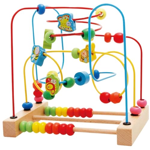 PSFDEWT Hölzerne Perlenlabyrinth mit farbenfrohen Tieren Formen & Achterbahnkreise Kreise Perlen Labyrinth Bildungszählung Lernspielzeug für Kleinkinder 1-3 Klassische Geschenke Holz Holz von PSFDEWT