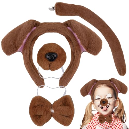 PSFDEWT Hundekostüm für Kinder 4pcs/set niedliche plüschdekorative braune Hundekostüm umfassen Ohren, Schwanz, Nase, Fliege Halloween für Kinder für PSFDEWT Hundekostüm für Kinder 4pcs/set niedliche plüschdekorative braune Hundekostüm umfassen Ohren, Schwanz, Nase, Fliege Halloween für Kinder für von PSFDEWT