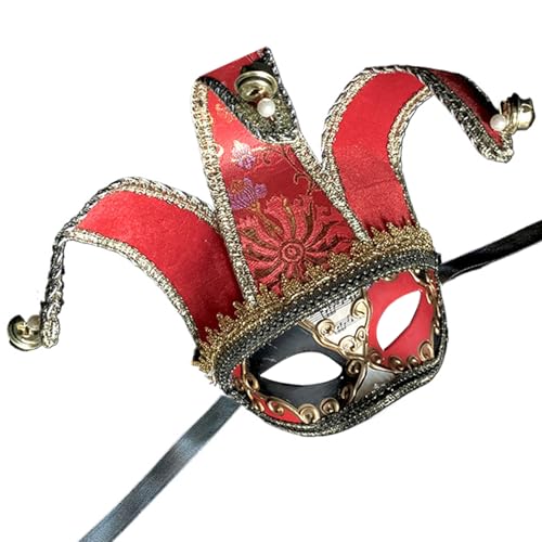 PSFDEWT Jestermaske für Männer Frauen exquisite venezianische Maske Halbgesicht Maskerade mit Kopfgurt 7, 5x13.4in Halloween für Party, Cosplay, Bühne, Red Jester PSFDEWT Jestermaske für Männer Frauen exquisite venezianische Maske Halbgesicht Maskerade mit Kopfgurt 7, 5x13.4in Halloween für Party, Cosplay, Bühne, Red Jester von PSFDEWT