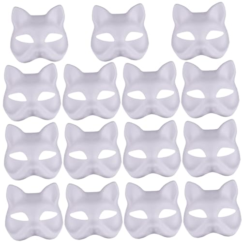 PSFDEWT Katzenmaske 15pcs Halbfuchsmaske weiße Therian DIY Lackierbar leere Maskerade -Masken mit elastischen Bandtiergesicht für Holloween, Maskerade -Party, Cosplay von PSFDEWT