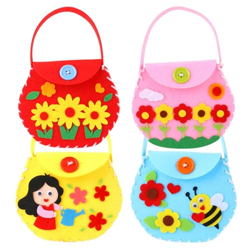 PSFDEWT Kids Sewing Kit, 4PCS süße Handtasche Filznähen Kit 4 Verschiedene lustige Kinder nähen DIY -Handwerksbalken helfen, feinmotorische Fähigkeiten zu nähen, für Kinderanfänger von PSFDEWT