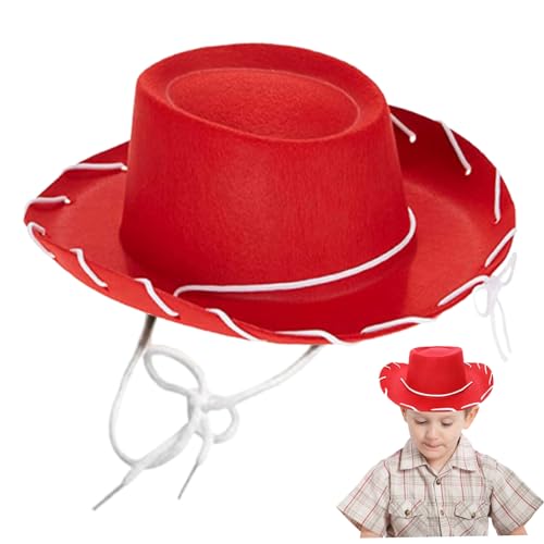 PSFDEWT Kinder Cowboyhut breiter Krempe Nicht gewebter Stoff Western Cowboy Hut mit Schnur, farbene Farbe für Dress-up-Party Halloween, rote Kinder PSFDEWT Kinder Cowboyhut breiter Krempe Nicht gewebter Stoff Western Cowboy Hut mit Schnur, farbene Farbe für Dress-up-Party Halloween, rote Kinder von PSFDEWT