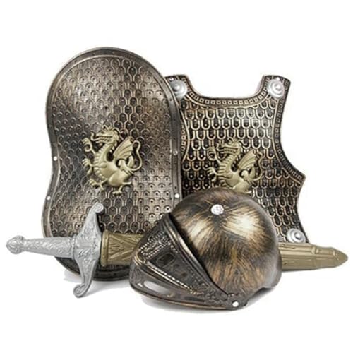 PSFDEWT Knight Costume Kids 4pcs/Set Dragon Muster mittelalterliche Ritterpanzerung umfasst Helm, Schild, Schwert und Kinder kleiden Kostüme für Rollenspiele, Cosplay, Halloween PSFDEWT Knight Costume Kids 4pcs/Set Dragon Muster mittelalterliche Ritterpanzerung umfasst Helm, Schild, Schwert und Kinder kleiden Kostüme für Rollenspiele, Cosplay, Halloween von PSFDEWT