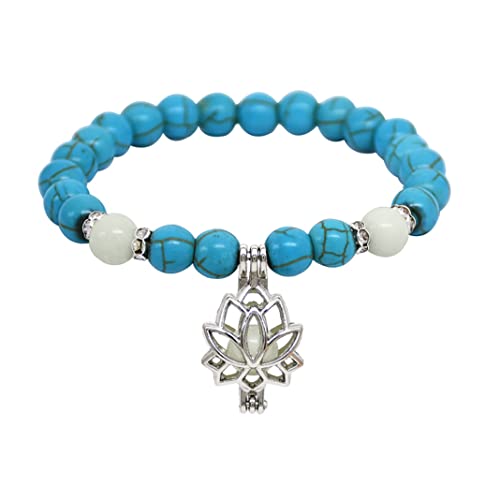 PSFDEWT Luminöse Armbänder leuchten türkiser Perlen Handarmband Lotus Blume Luminous Handaccessoires für Frauen und Mädchen Blau 1 von PSFDEWT