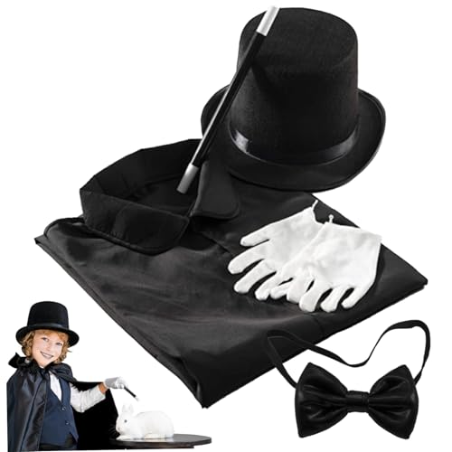 PSFDEWT Magier Kostümkinder tun sich vor, Spiel Rollenspiele Magier Set umfasst Hut-, Handschuhe, Zauberstab, Krawatte und Umhang Kids Dress up Kostüme für Halloween, Party, Bühnenkostüm von PSFDEWT