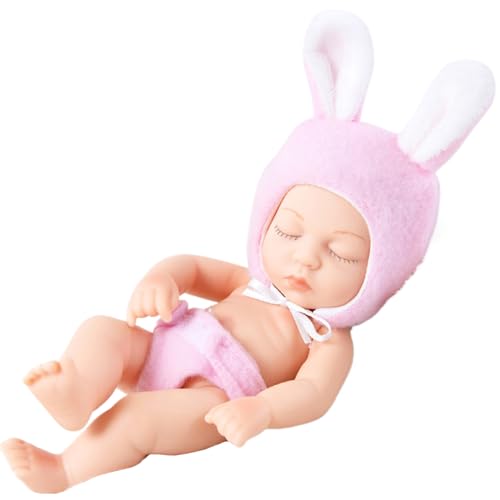 PSFDEWT Mini Babypuppen 7 niedliche Mini geschlossene Augen Babypuppen Realistisches Neugeborene weiche Tante Silikon Ganzkörper Schlafpuppe mit Kleidung Spielzeuggeschenk für Kinder, Style1baby von PSFDEWT