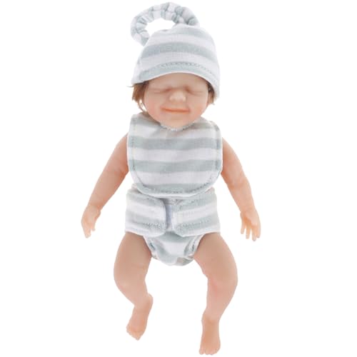 PSFDEWT Mini Silicon Babypuppe 6 Zoll weiche Haut realistische Mini-Babypuppen mit Hut und weiße Blaue Streifenkleidung für Anfänger, Kinderspielzeug, Fotografie-Requisiten Style2 Silicon PSFDEWT Mini Silicon Babypuppe 6 Zoll weiche Haut realistische Mini-Babypuppen mit Hut und weiße Blaue Streifenkleidung für Anfänger, Kinderspielzeug, Fotografie-Requisiten Style2 Silicon von PSFDEWT