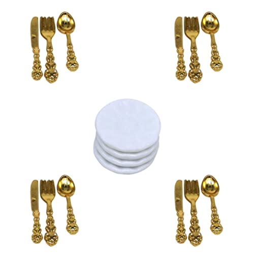PSFDEWT Miniaturplatten Set Dollhouse Mini Porzellanplatte mit Slicer Forks Spoons Dollhouse Zubehör Gold Miniatur -Tabelle Geschirr von PSFDEWT