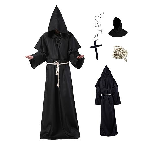 PSFDEWT Mönch Kostüm Männer Frauen Erwachsener Mönch Robe Kapuze Priester Robe Renaissance Halloween Kostüme mittelalterlich Kostüm für Halloween Carnival m von PSFDEWT