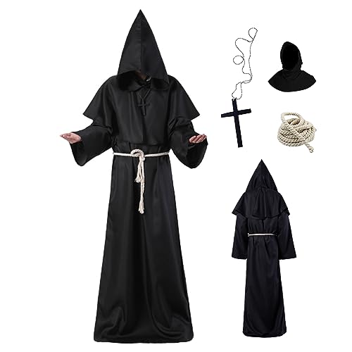PSFDEWT Mönch Kostüm Männer Frauen Erwachsener Mönch Robe mit Kapuze Priester Robe Renaissance Halloween Kostüme mittelalterlich Kostüm Zettel Kleid für Halloween Carnival xl von PSFDEWT