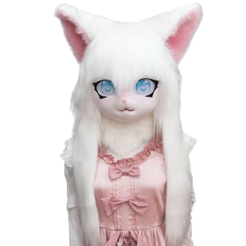 PSFDEWT Pelziger Kopf, volle Kopf Pelzmaske mit großen Augen, Ohren und weißem langem Haar, Tierfursuit Maske Kostüm für Halloween Maskerade Cosplay -Kostüme Requisiten PSFDEWT Pelziger Kopf, volle Kopf Pelzmaske mit großen Augen, Ohren und weißem langem Haar, Tierfursuit Maske Kostüm für Halloween Maskerade Cosplay -Kostüme Requisiten von PSFDEWT