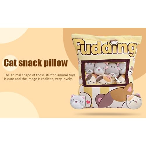 PSFDEWT Plüsch Snack Kissen weiche Katze gefülltes Puddingkissen mit abnehmbaren Kätzchenpuppen für Bettsofa von PSFDEWT
