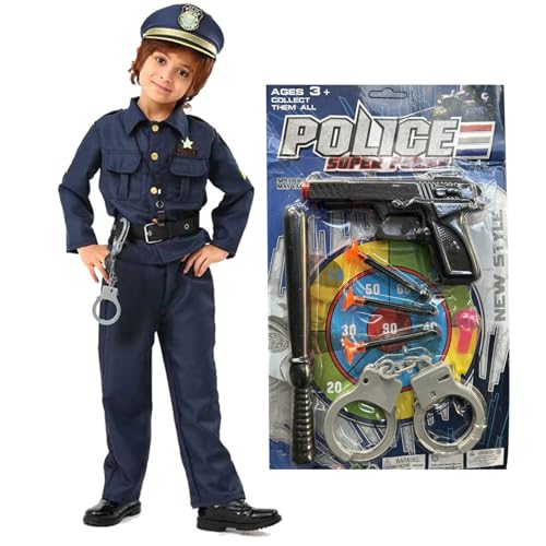 PSFDEWT Polizeikostüm für Kinder 1 Set Größe L Unisex Polyester Atmungsaktives Polizeikostüm für Cosplay Halloween Rollenspiel Party Bühne für 47.24-51.18inch Kinder von PSFDEWT
