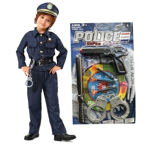 PSFDEWT Polizeikostüm für Kinder 1 Set Größe M Unisex Polyester atmungsaktives Polizeikostüm für Cosplay Halloween Rollenspiel Partybühne für 43.31-47, 24 Zoll Kinder von PSFDEWT
