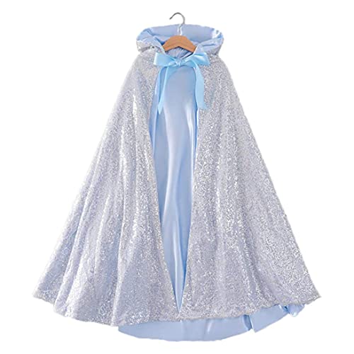 PSFDEWT Prinzessin Cape mit Kapuze für 3-7 Jahre alte kleine Mädchen Cosplay 31, 50 Zoll ELSA Cape Blue Prinzessin Cloaks Weihnachten Halloween Custome Party Accessoires von PSFDEWT