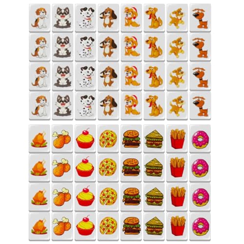 PSFDEWT Push Tile Game 64 PCs Set, entzückende Hunde- und Futter Gemustert Mahjong Fliesen Set Plastik, 1, 2x0, 9 x 0, 6 Zoll Push -Spiel für Kinder Erwachsene von PSFDEWT