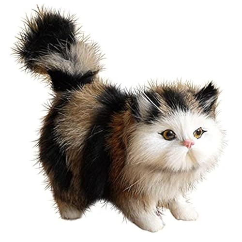 PSFDEWT Realistische Katze niedliche stehende Katze Plüsch Simuliertes künstliches Kunstfell Puppen dekorativer detaillierter falscher Fotografie, schwarz + grau realistisch von PSFDEWT