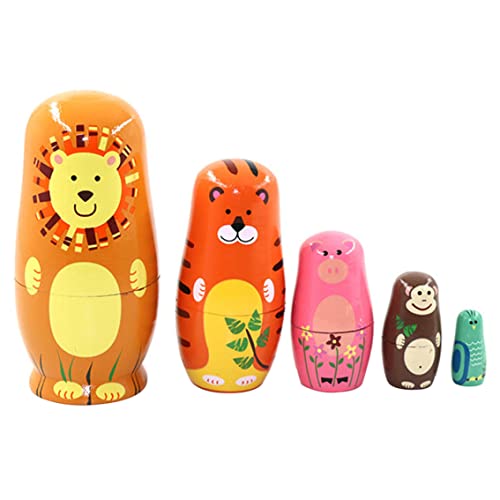 PSFDEWT Russische Matryoshka hölzerne Cartoon tiernistpuppen Tiger Schwein AFFE Owl 5 Schichten Russische Puppe Set Style1 Matryoshka von PSFDEWT